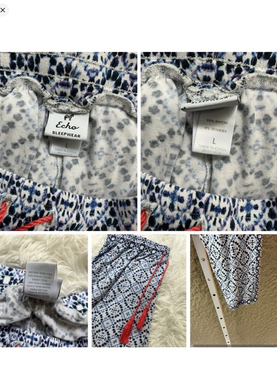 Echo Sleepwear Women’s Printed Jogger Pants Blue White black purple Pattern  L - Picture 12 of 12